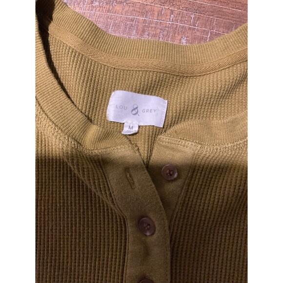 Lou & Grey Olive Green Waffle Knit Henley Long Sleeve Top Womens Medium M - Picture 5 of 7